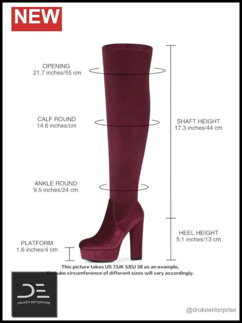 Faux Velvet Over the Knee Platform Boots Block Heel Women's Winter